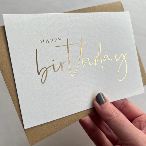 Birthday card - white & gold foil