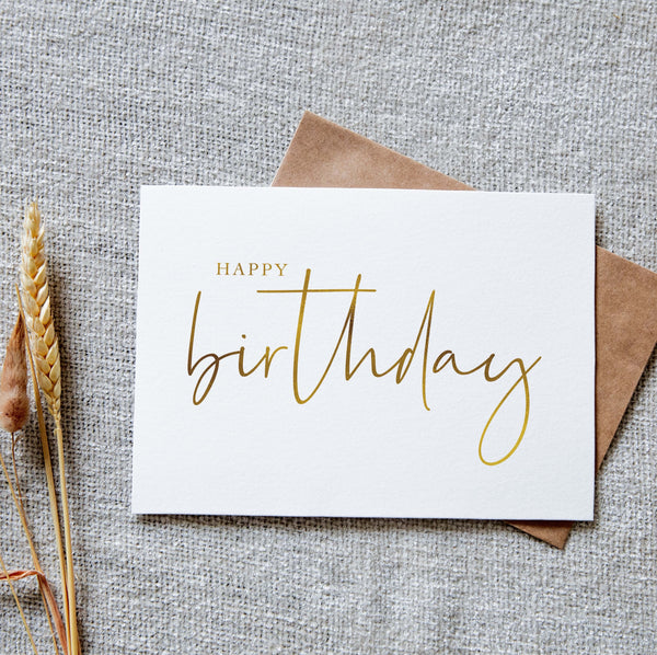 Birthday card - white & gold foil