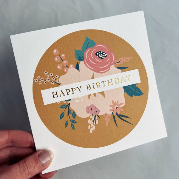 Birthday card -  mustard floral arrangement