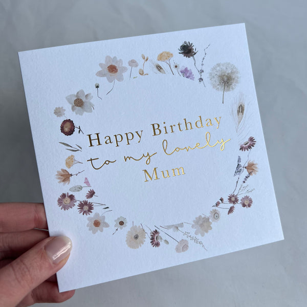 Birthday card - Mum - floral wreath