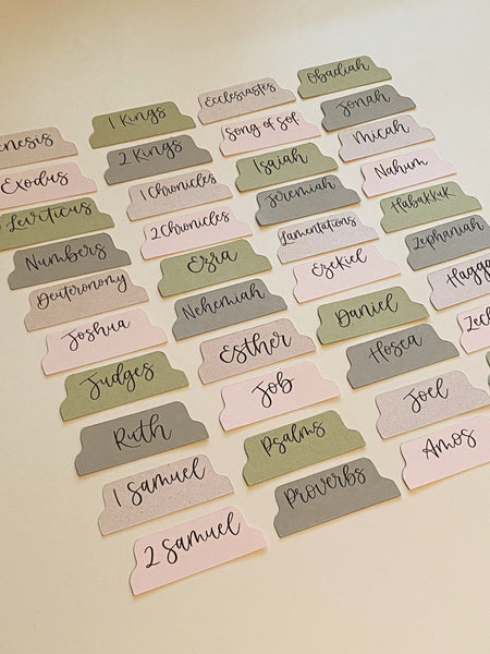 Hand lettered Bible tabs