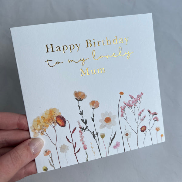 Birthday card - Mum - Gold foil & wildflowers