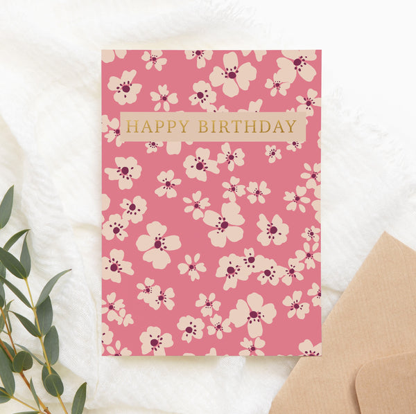 Birthday card - pink flowers