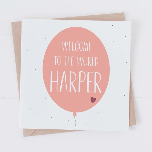 New baby girl card - welcome to the world personalised