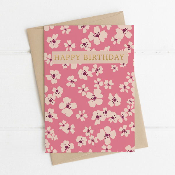 Birthday card - pink flowers