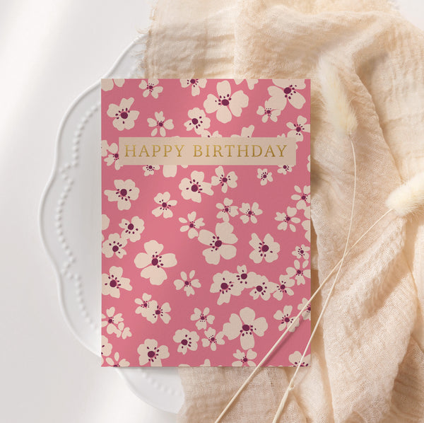Birthday card - pink flowers