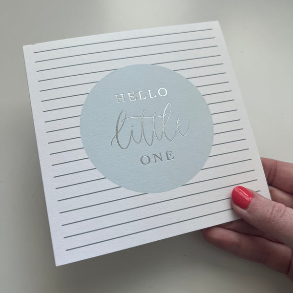 New baby card - blue and silver foil