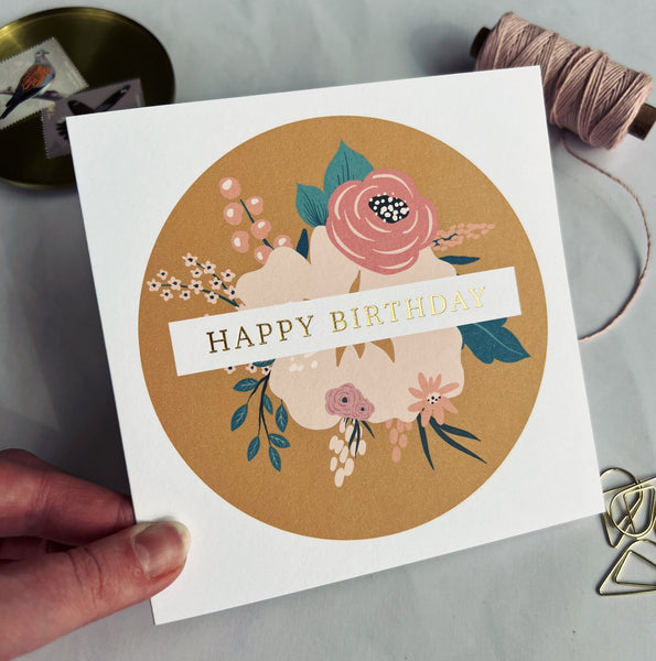 Birthday card -  mustard floral arrangement