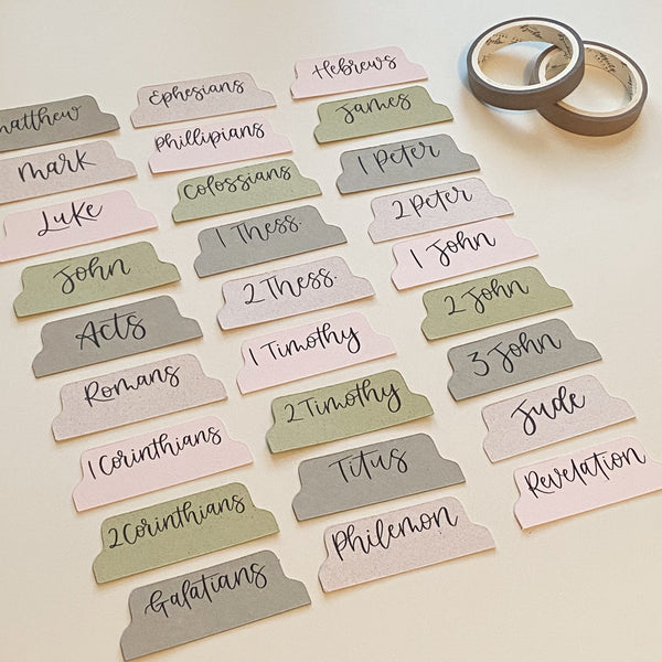 Hand lettered Bible tabs