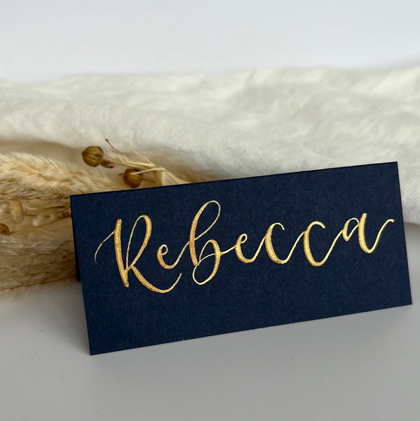 Navy blue calligraphy place cards