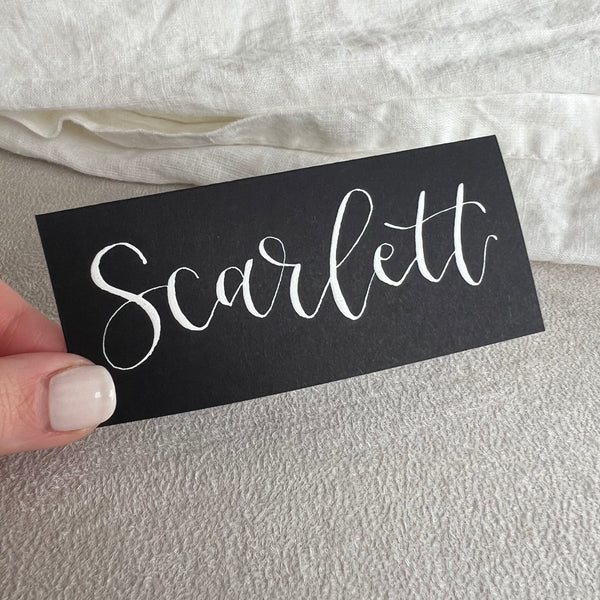 Black calligraphy place cards