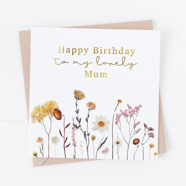 Birthday card - Mum - Gold foil & wildflowers