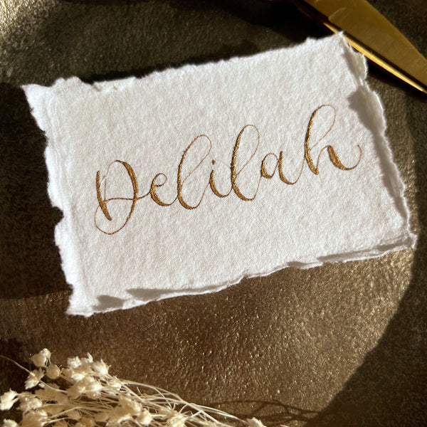 White handmade paper place cards