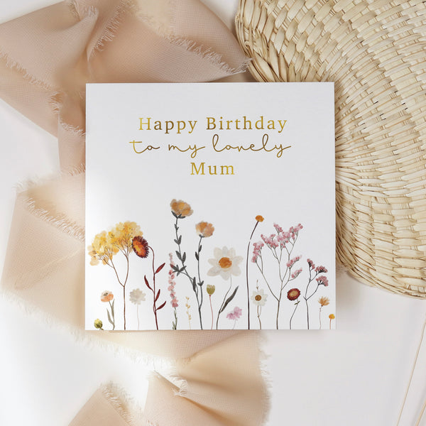 Birthday card - Mum - Gold foil & wildflowers