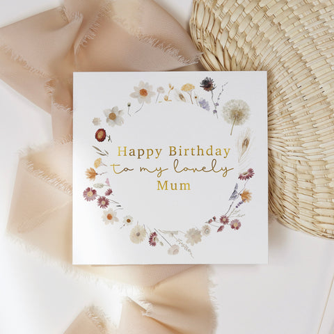 Birthday card - Mum - floral wreath