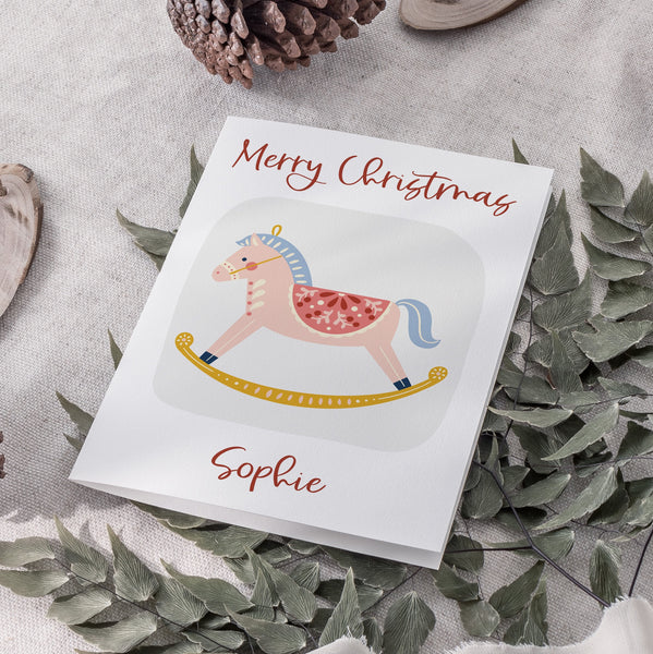 Rocking horse Personalised Christmas Card
