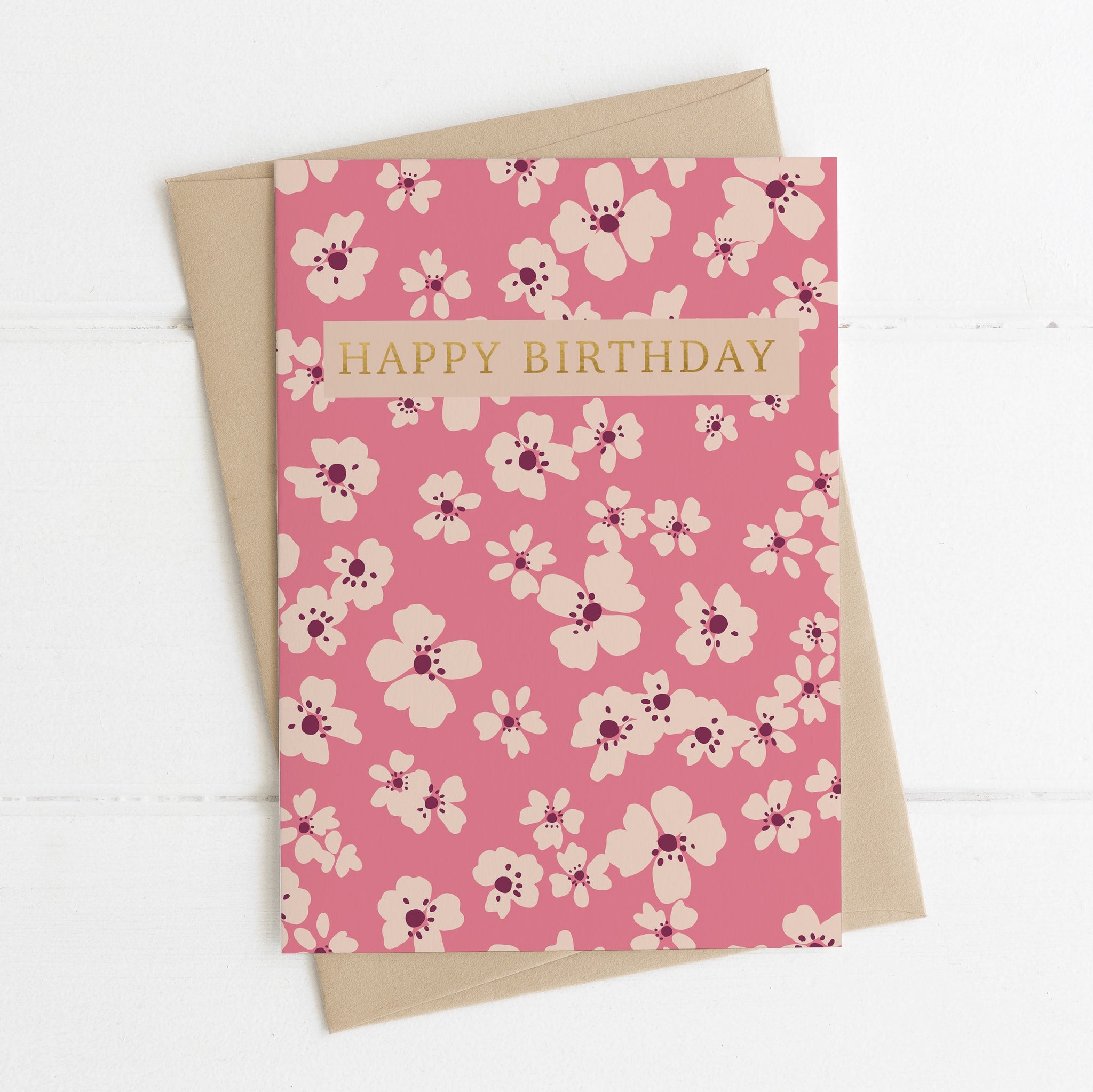 Birthday card - pink flowers