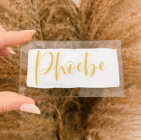 Acrylic place setting - white background with gold lettering