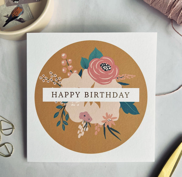 Birthday card -  mustard floral arrangement
