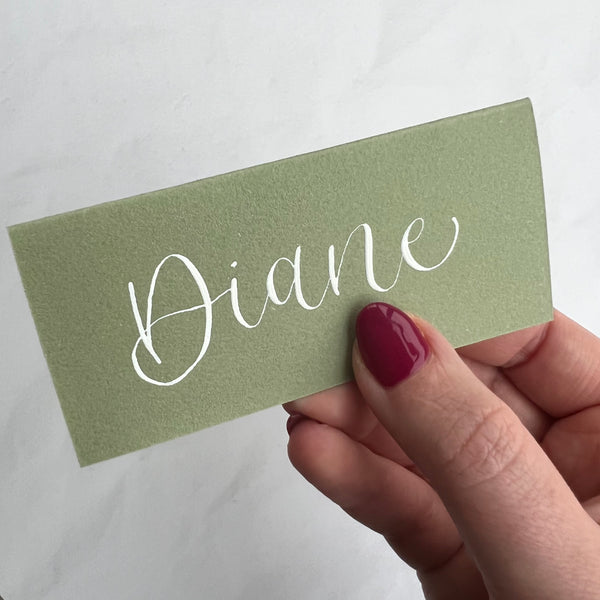 Green calligraphy place cards