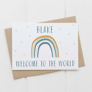 New baby boy card - Personalised rainbow