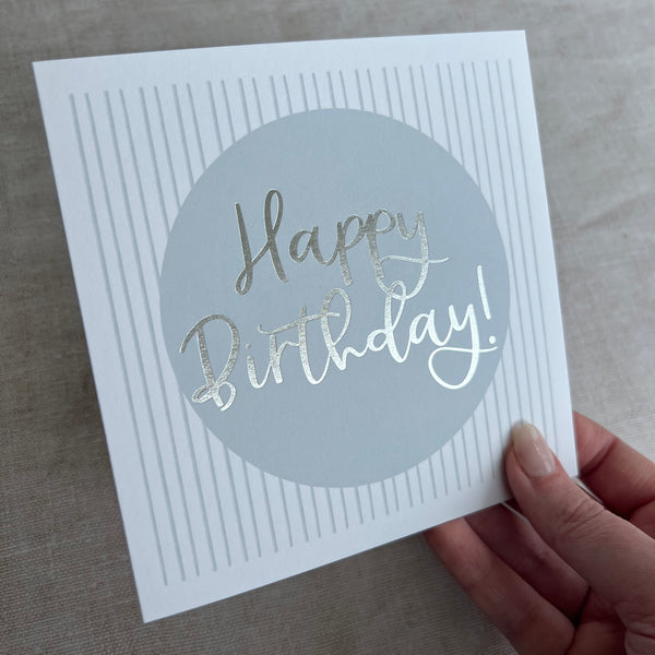 Birthday card - Blue stripes & silver foil