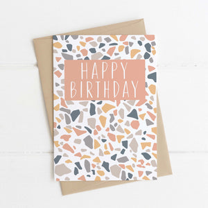 Bright birthday card with terrazzo design 