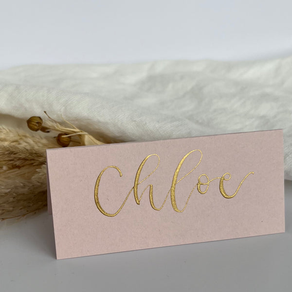 Blush pink calligraphy place cards