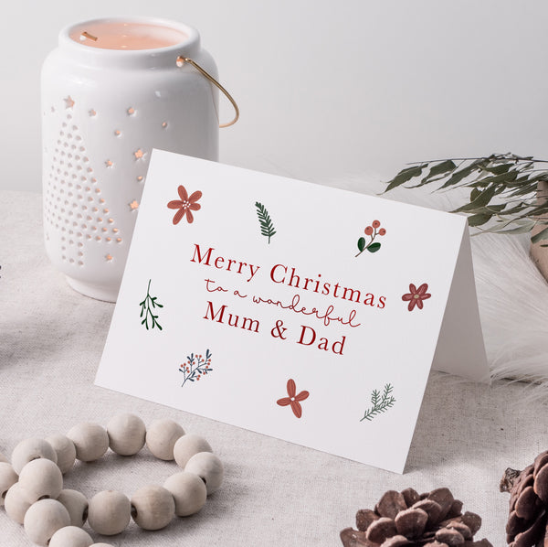 Mum & Dad Christmas card - Berries & flowers