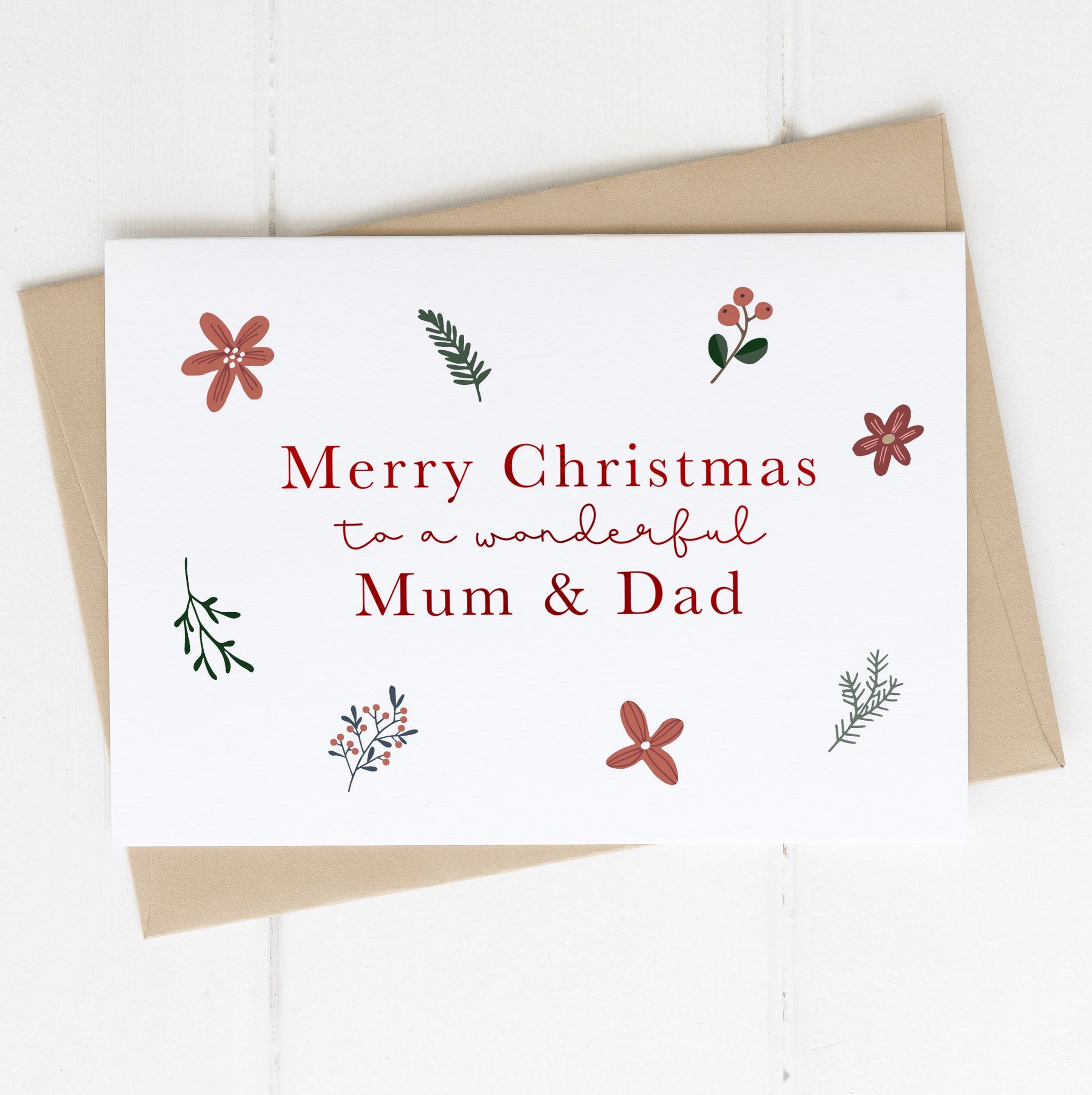 Mum & Dad Christmas card - Berries & flowers